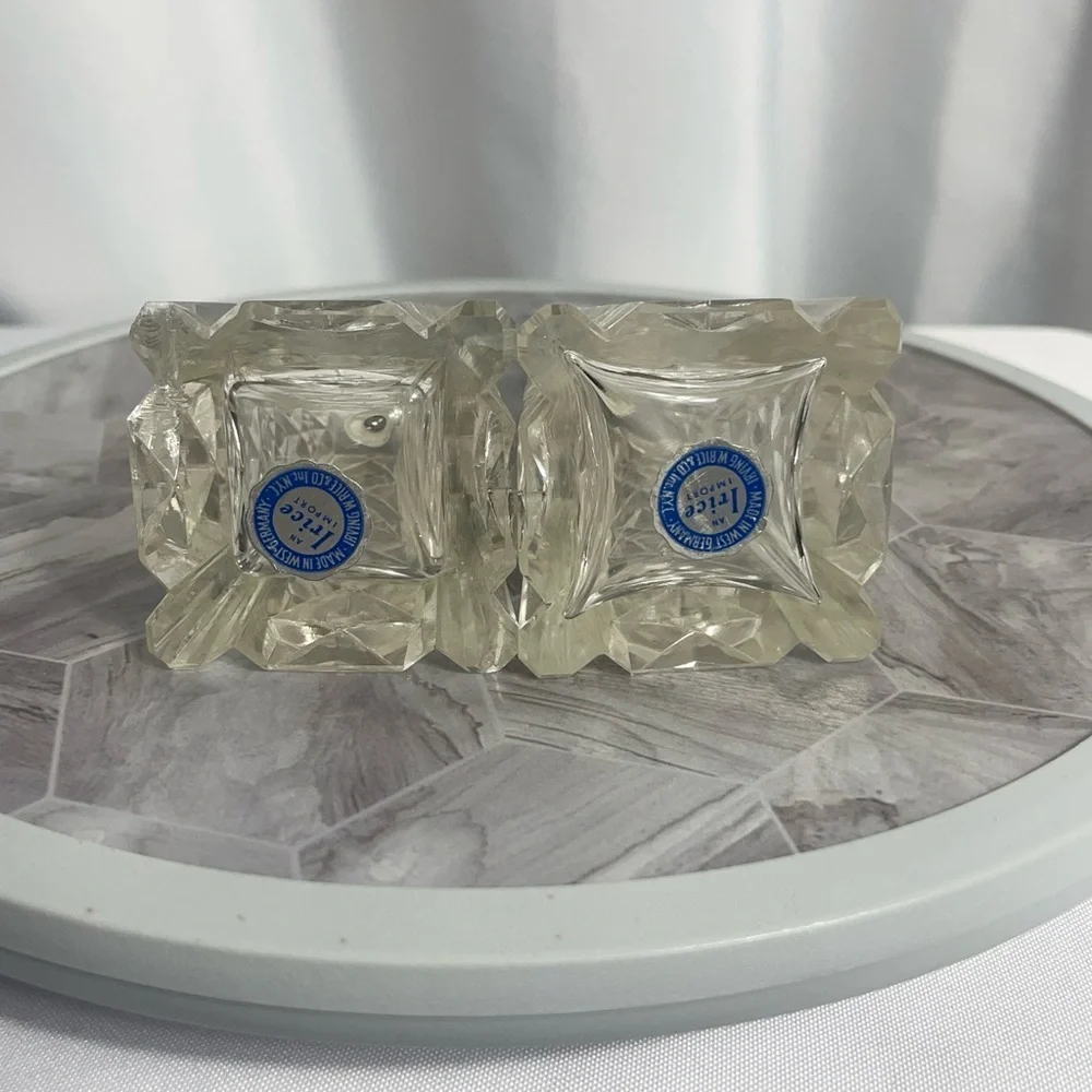 Vintage Irving W. Rice & Co. W. Germany Crystal Salt & Pepper Shakers 6.75” MCM
